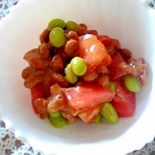 納豆の食べ方-梅＆トマト＆枝豆♪